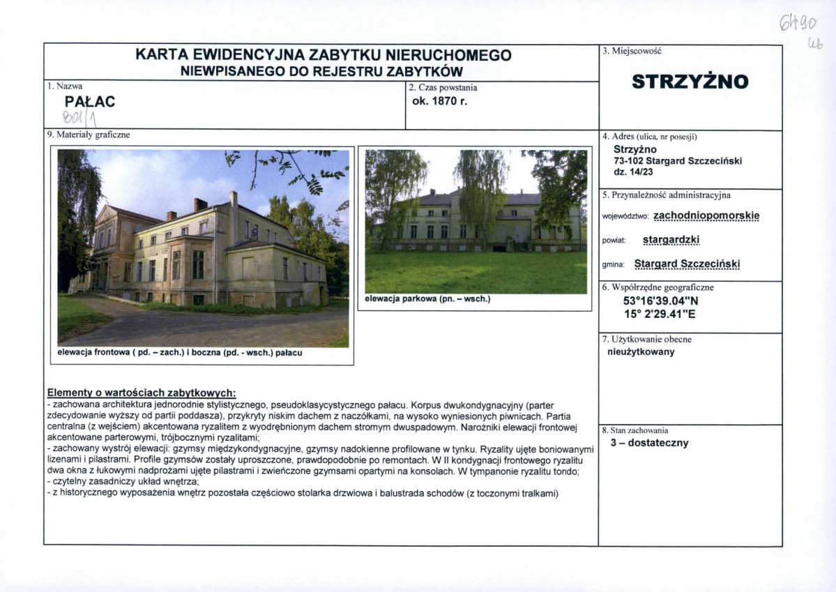Karta obiektu niewpisanego do rejestru, skan nr 1