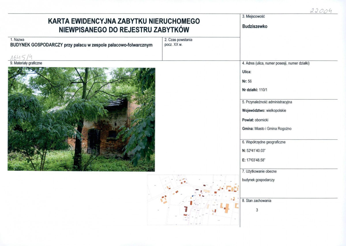 Karta obiektu niewpisanego do rejestru, skan nr 1