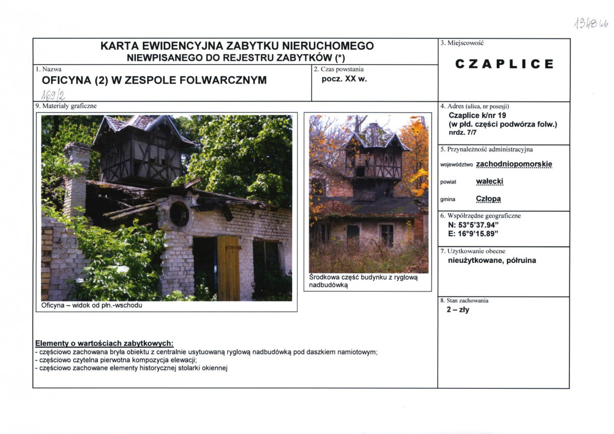 Karta obiektu niewpisanego do rejestru, skan nr 1