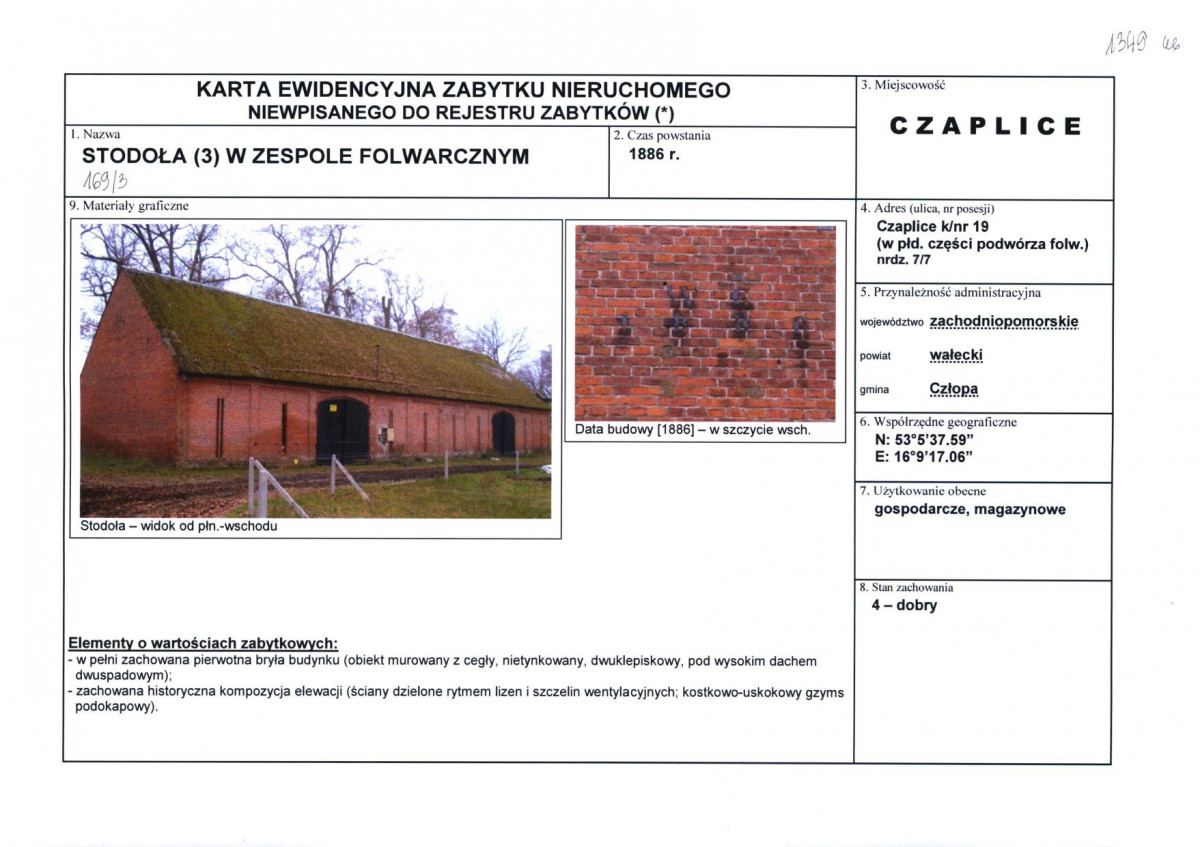 Karta obiektu niewpisanego do rejestru, skan nr 1