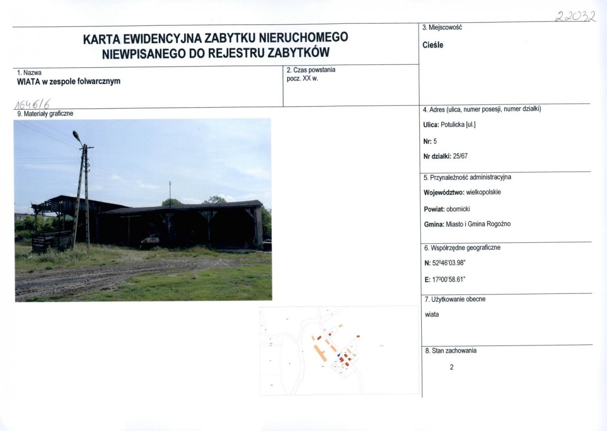 Karta obiektu niewpisanego do rejestru, skan nr 1