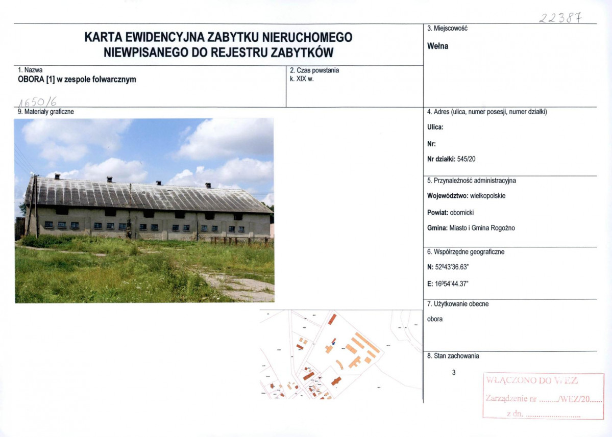 Karta obiektu niewpisanego do rejestru, skan nr 1