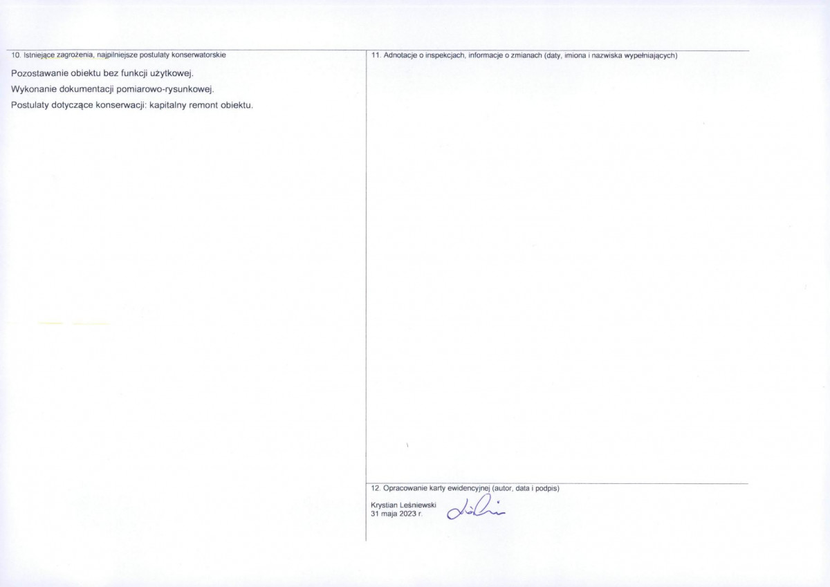 KEZN - Karta obiektu niewpisanego do rejestru, skan nr 2