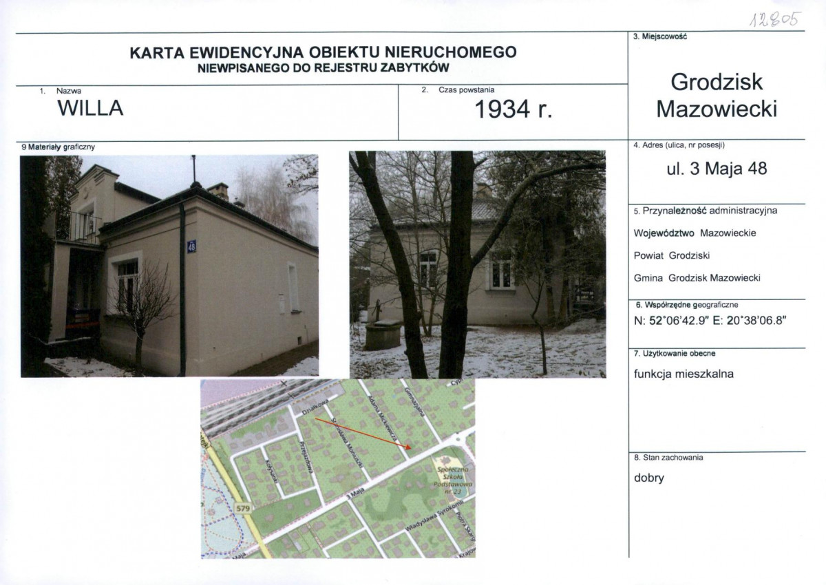 Karta obiektu niewpisanego do rejestru, skan nr 1