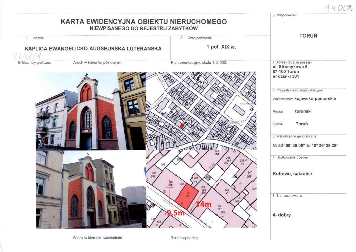 Karta obiektu niewpisanego do rejestru, skan nr 1