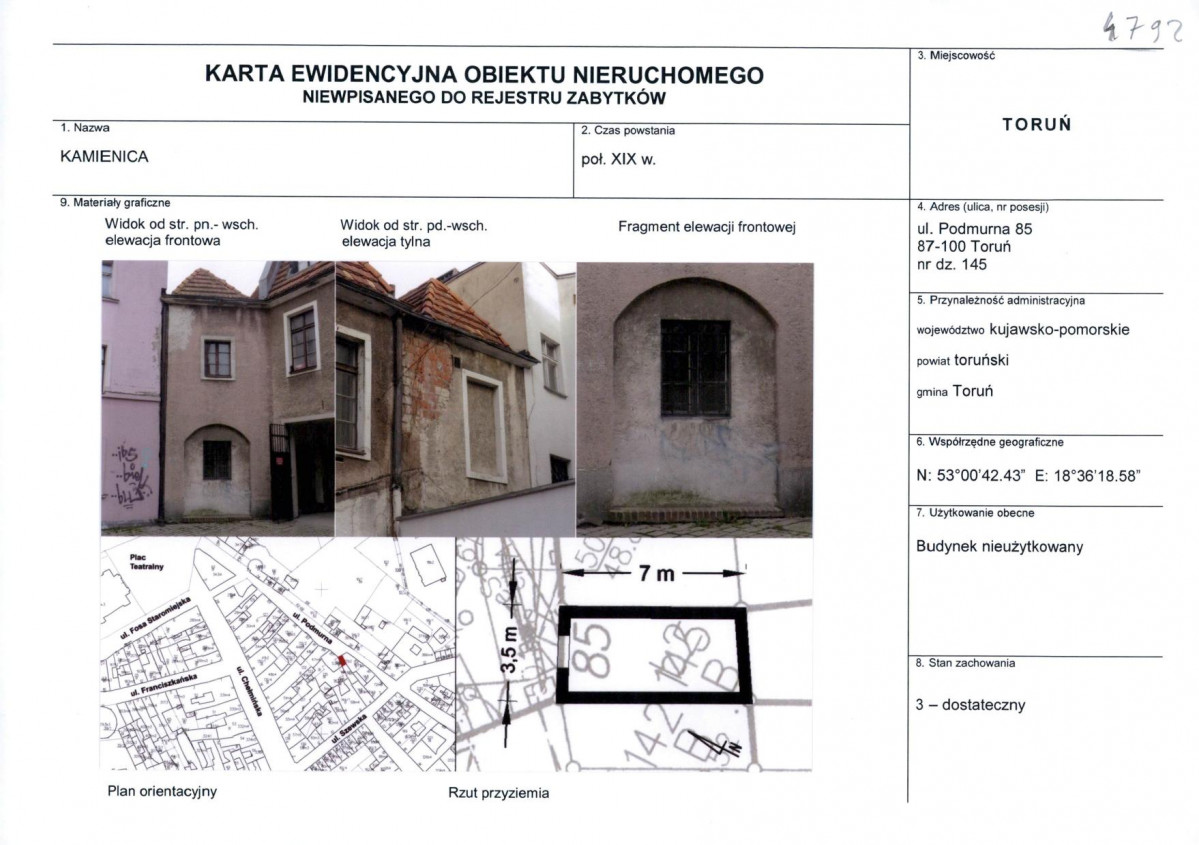 Karta obiektu niewpisanego do rejestru, skan nr 1