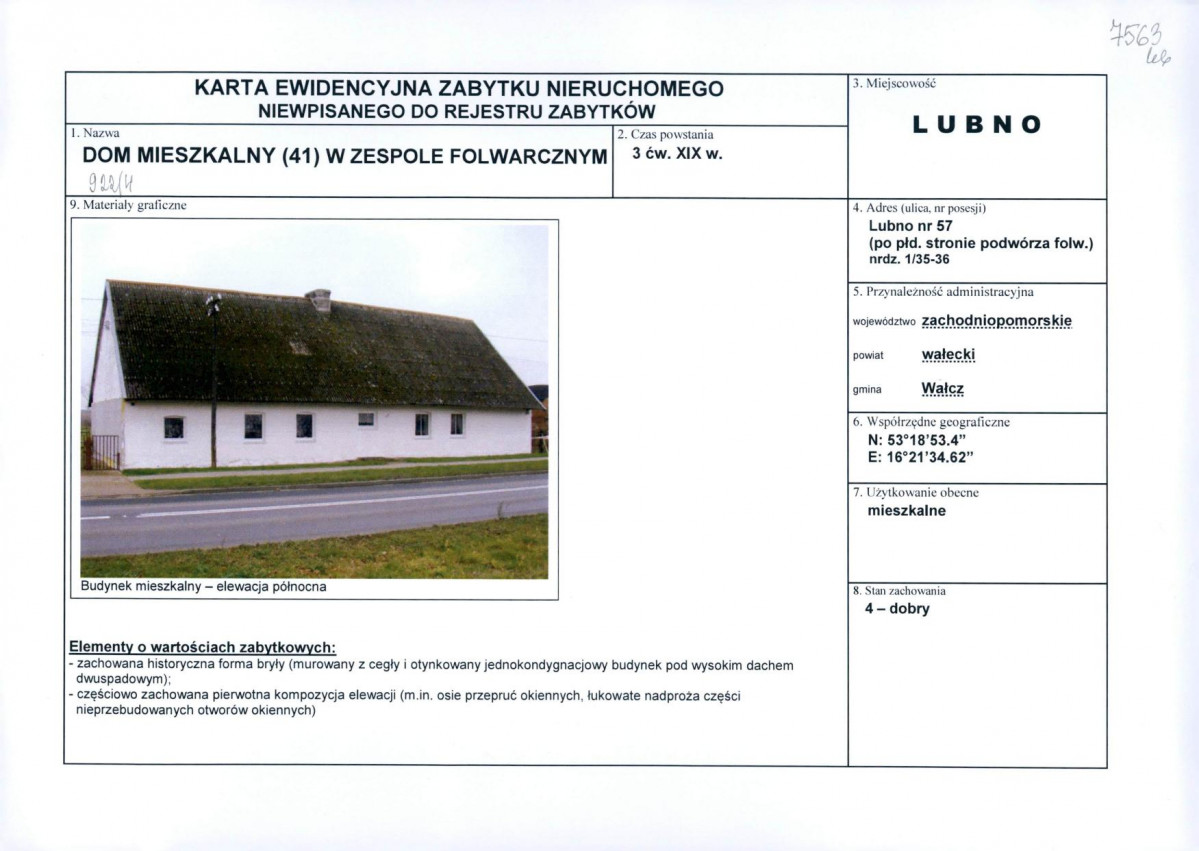 Karta obiektu niewpisanego do rejestru, skan nr 1
