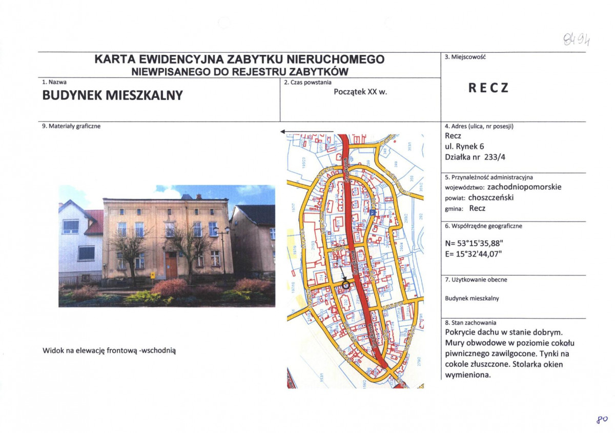 Karta obiektu niewpisanego do rejestru, skan nr 1