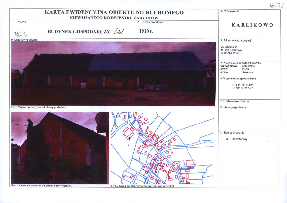 Karta obiektu niewpisanego do rejestru, skan nr 1