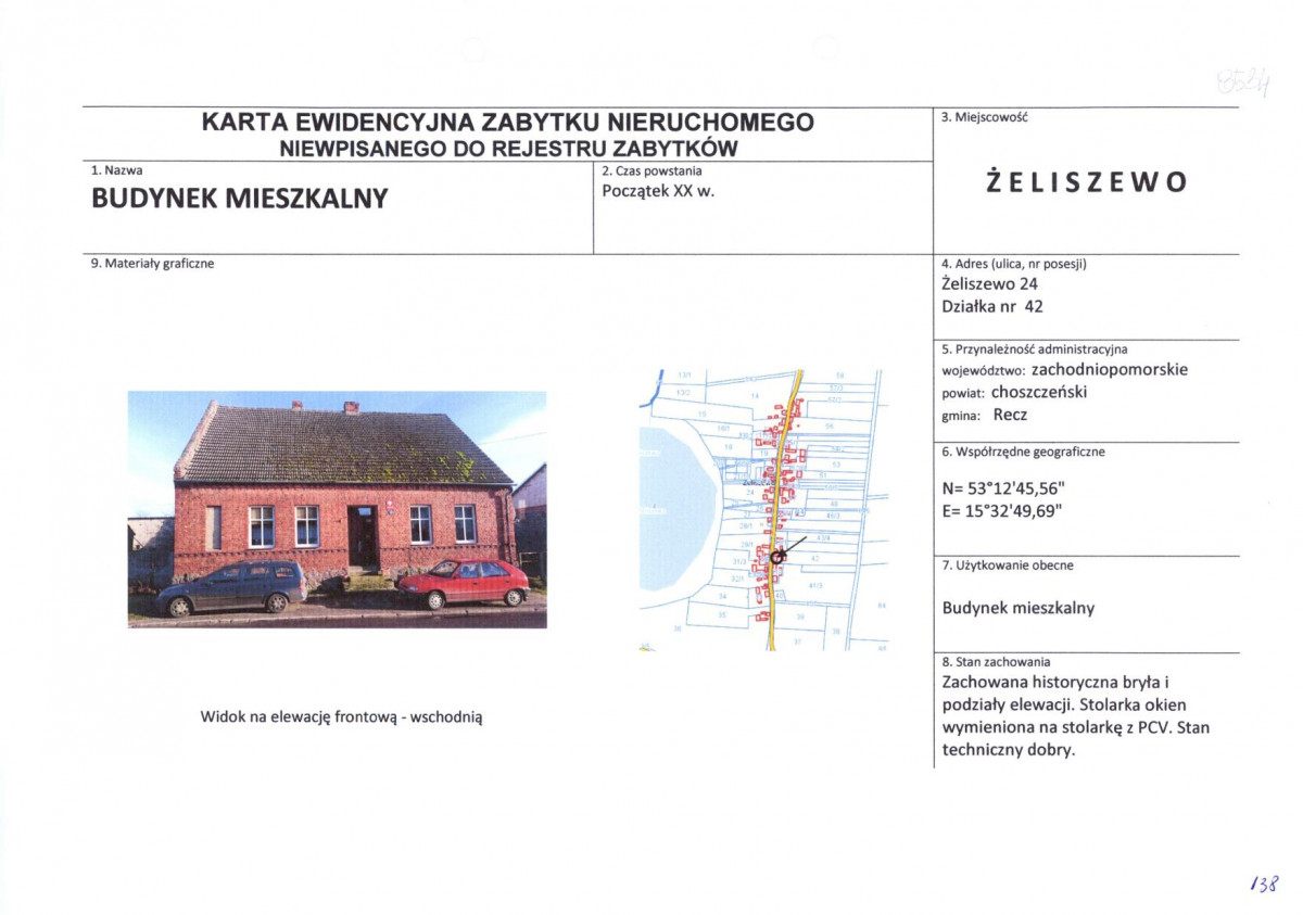 Karta obiektu niewpisanego do rejestru, skan nr 1