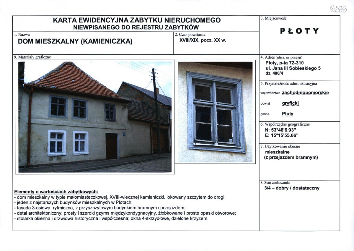 Karta obiektu niewpisanego do rejestru, skan nr 1