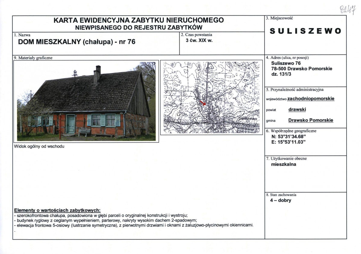 Karta obiektu niewpisanego do rejestru, skan nr 1