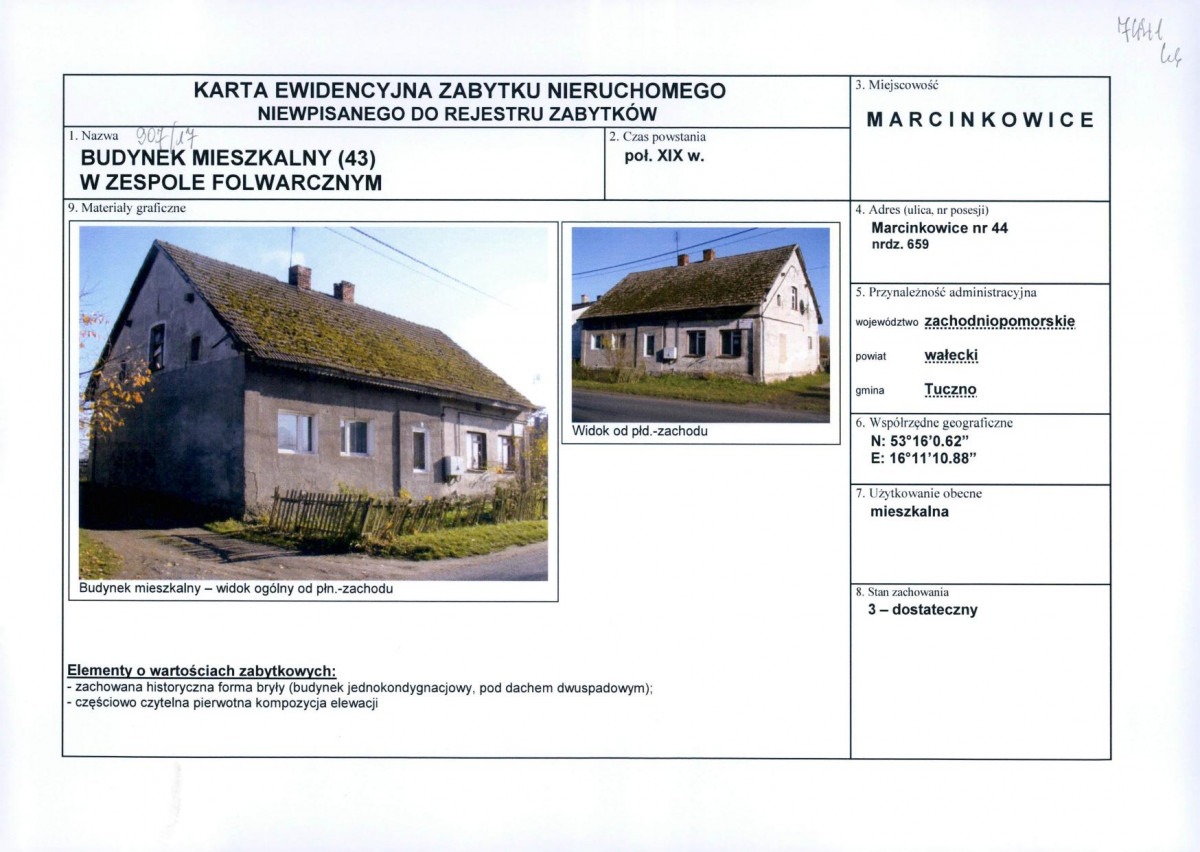 Karta obiektu niewpisanego do rejestru, skan nr 1