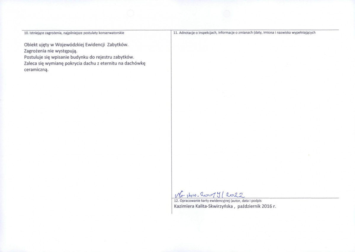 Karta obiektu niewpisanego do rejestru, skan nr 2