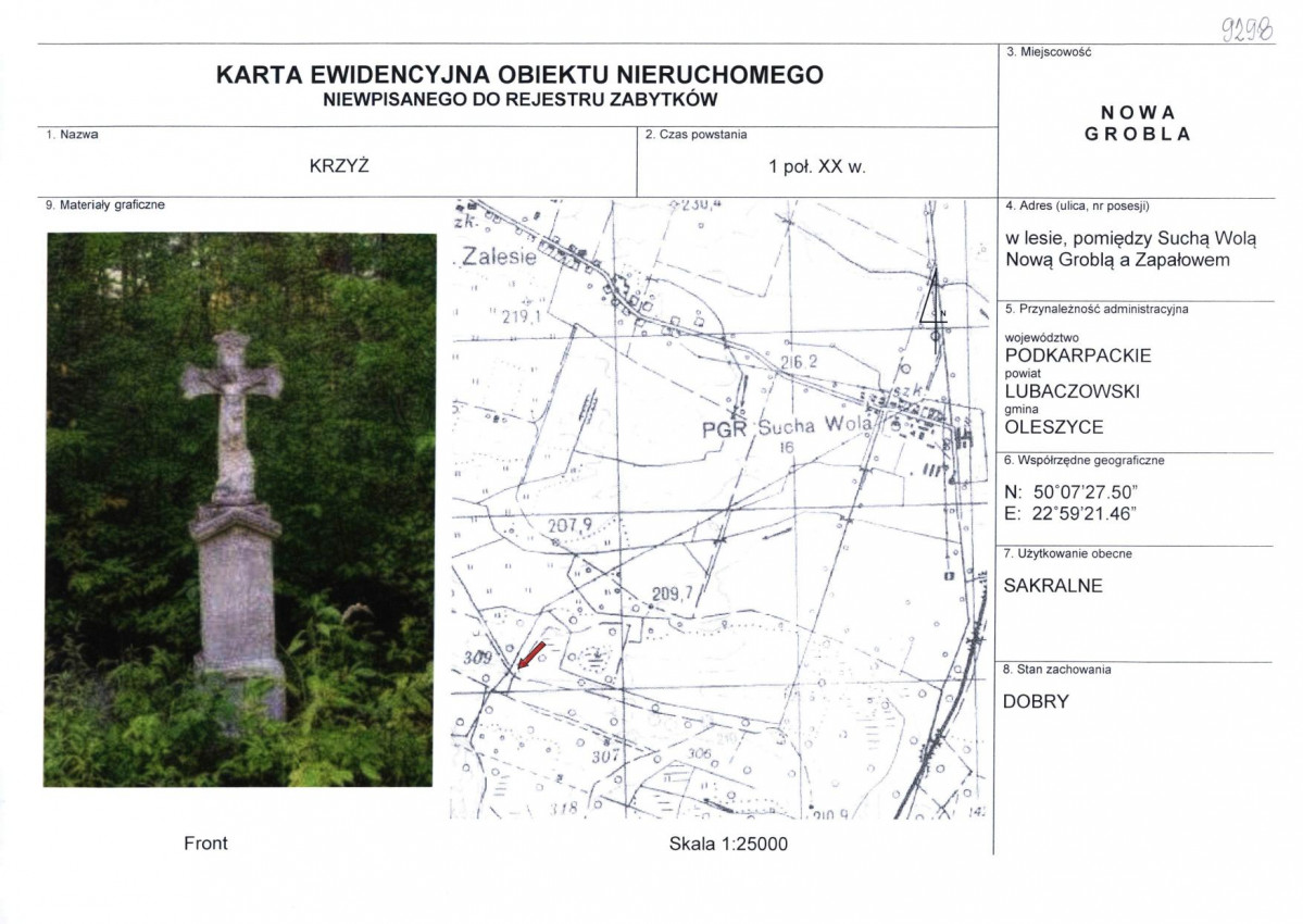 Karta obiektu niewpisanego do rejestru, skan nr 1