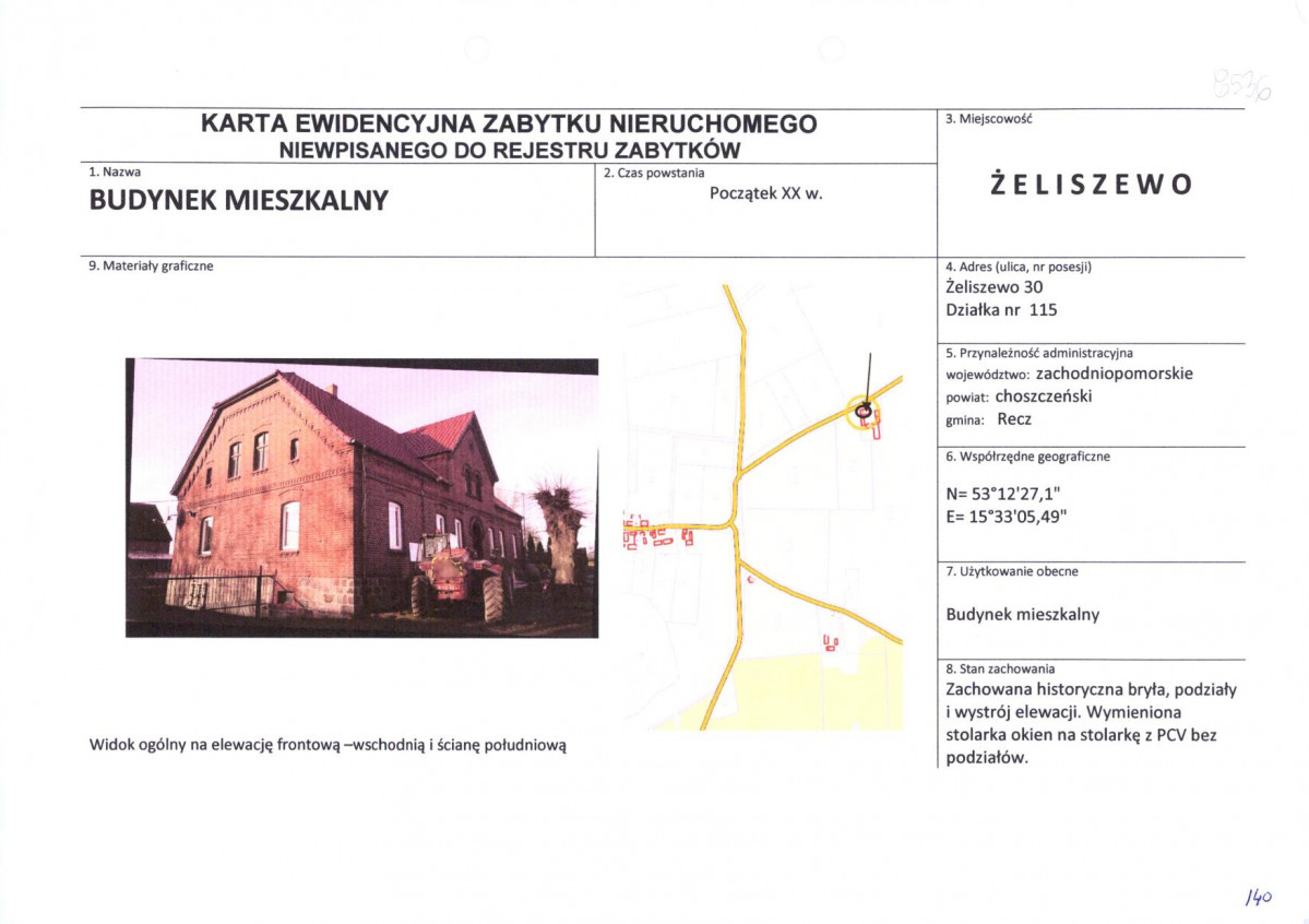 Karta obiektu niewpisanego do rejestru, skan nr 1