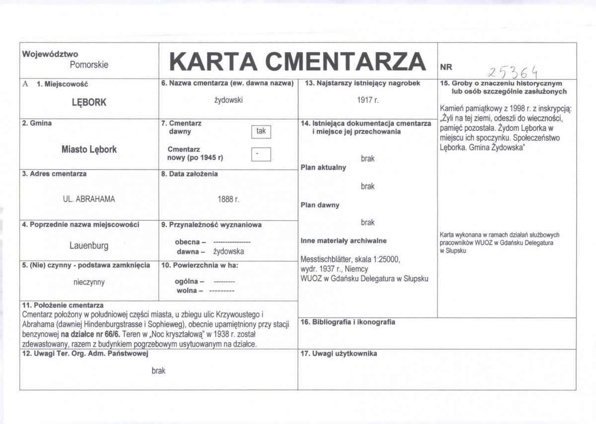 KC - Karta cmentarza, skan nr 1