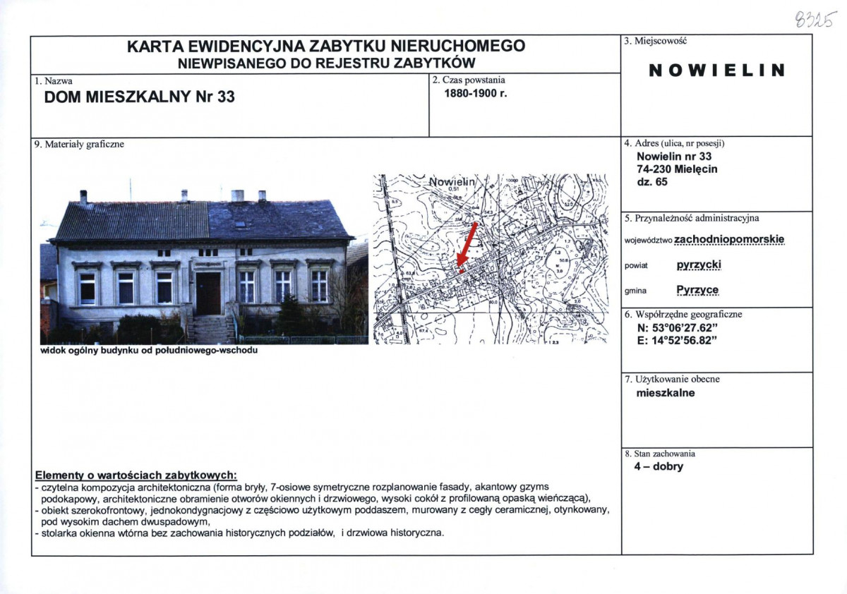 Karta obiektu niewpisanego do rejestru, skan nr 1