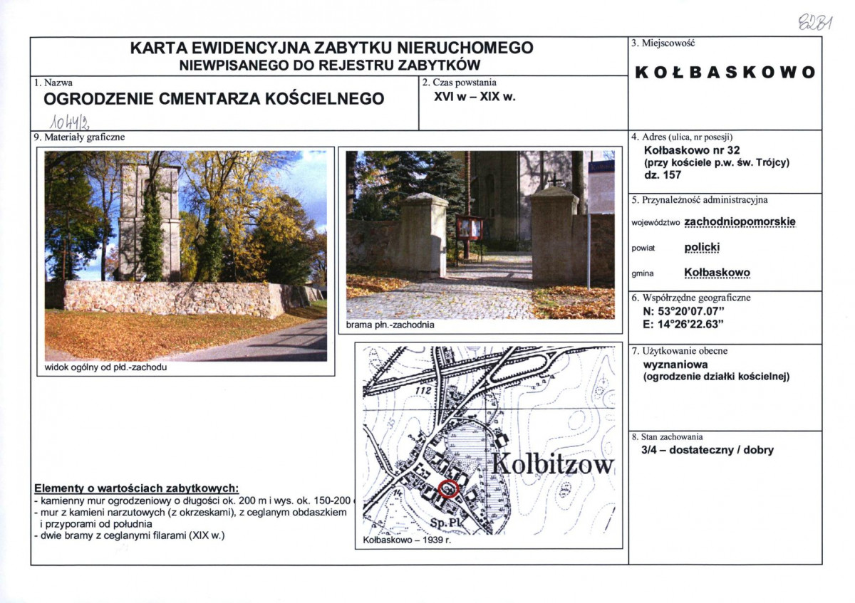 Karta obiektu niewpisanego do rejestru, skan nr 1