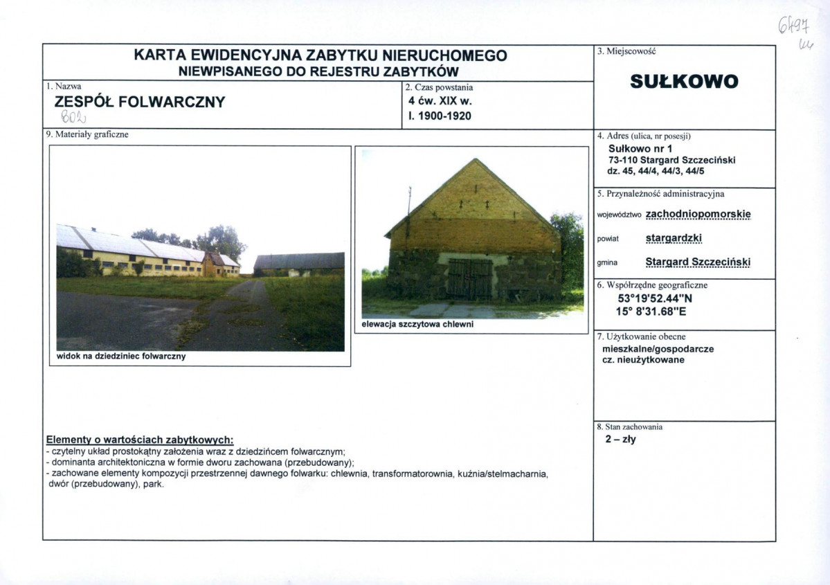 Karta obiektu niewpisanego do rejestru, skan nr 1