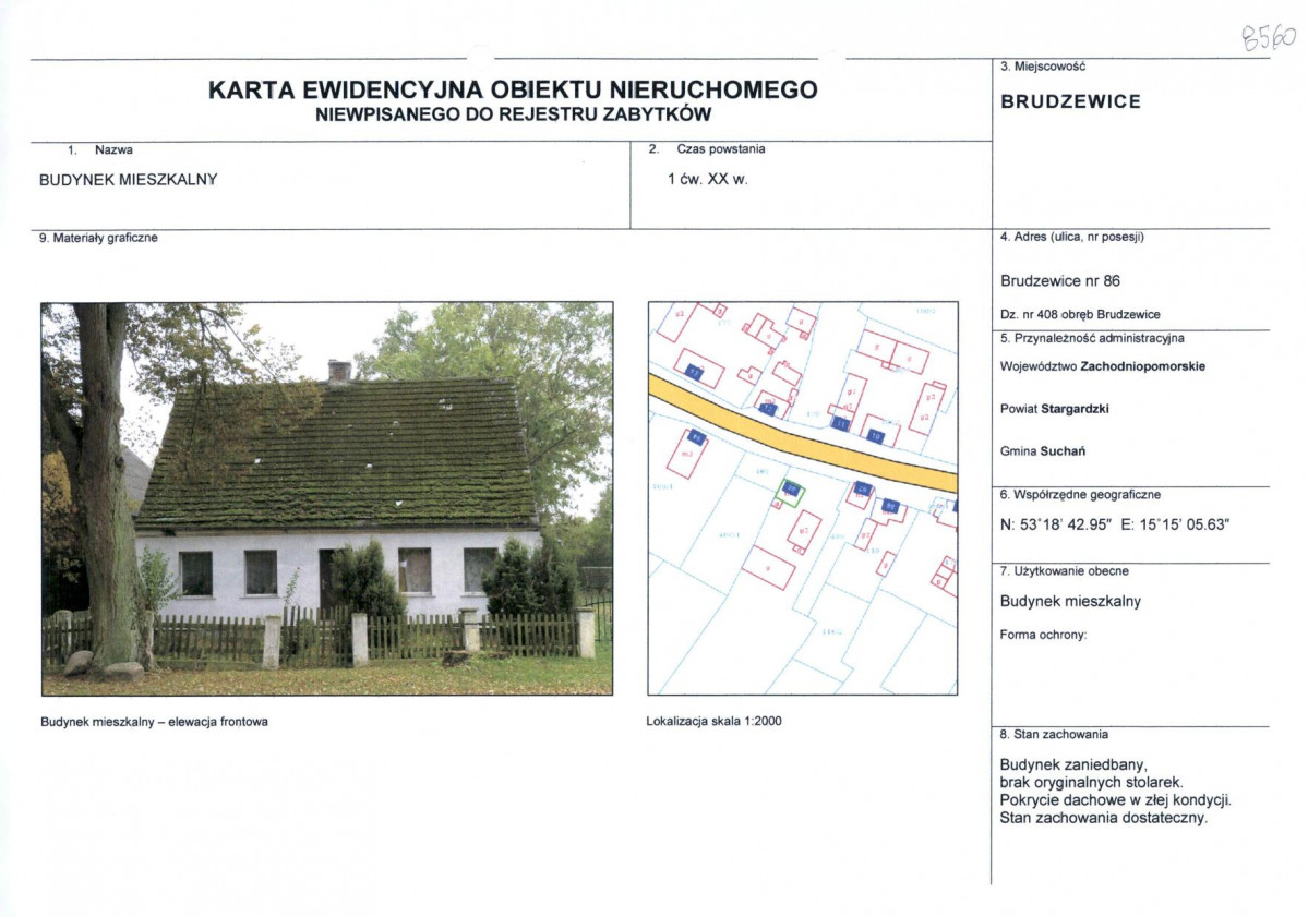Karta obiektu niewpisanego do rejestru, skan nr 1