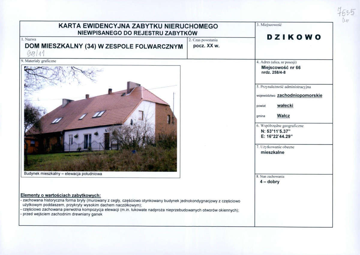 Karta obiektu niewpisanego do rejestru, skan nr 1