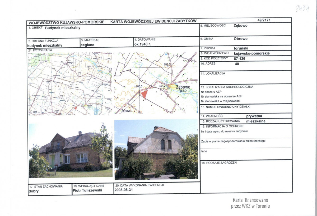 KEZN - Karta obiektu niewpisanego do rejestru, skan nr 1