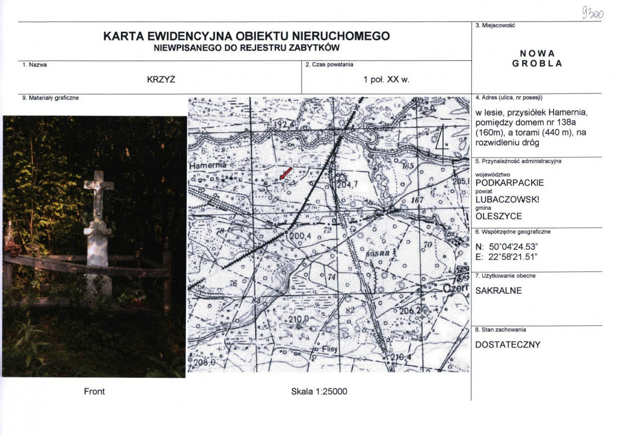 Karta obiektu niewpisanego do rejestru, skan nr 1