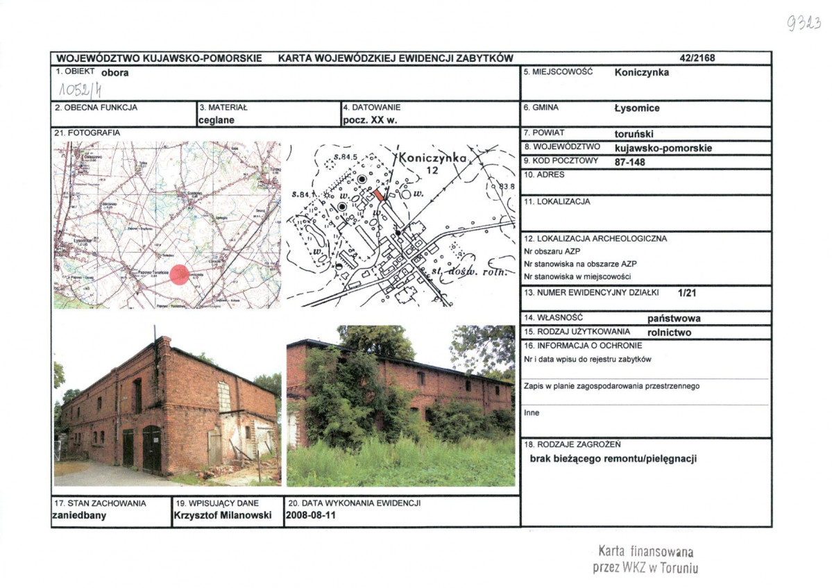 KEZN - Karta obiektu niewpisanego do rejestru, skan nr 1