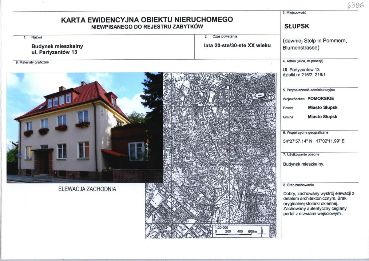 Karta obiektu niewpisanego do rejestru, skan nr 1