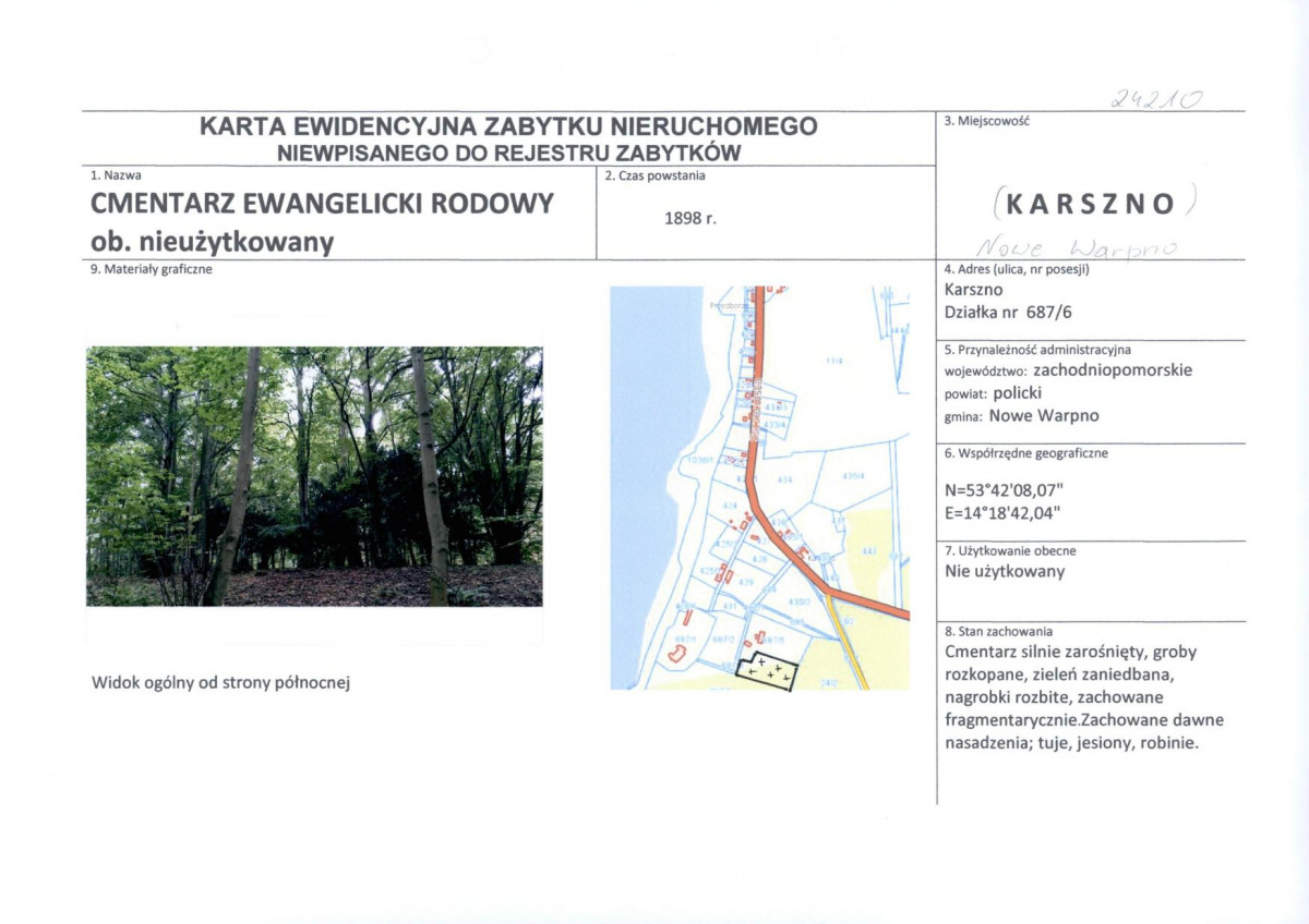 Karta obiektu niewpisanego do rejestru, skan nr 1
