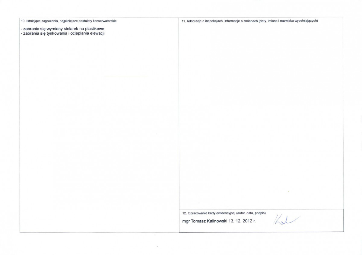 KEZN - Karta obiektu niewpisanego do rejestru, skan nr 2