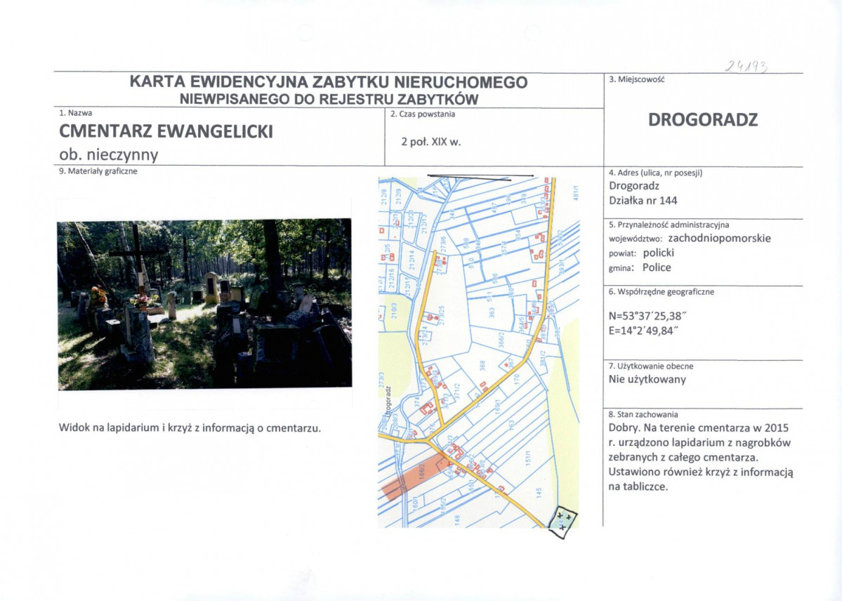 Karta obiektu niewpisanego do rejestru, skan nr 1