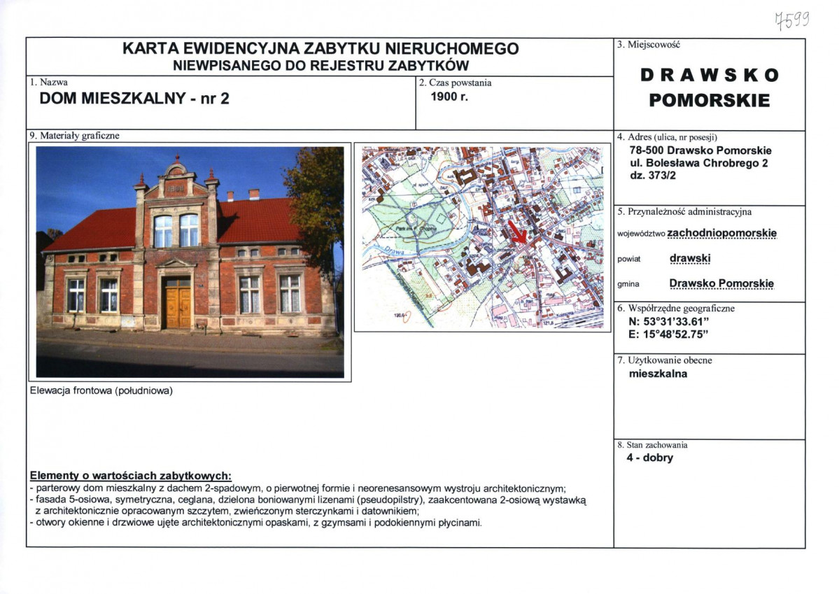 Karta obiektu niewpisanego do rejestru, skan nr 1