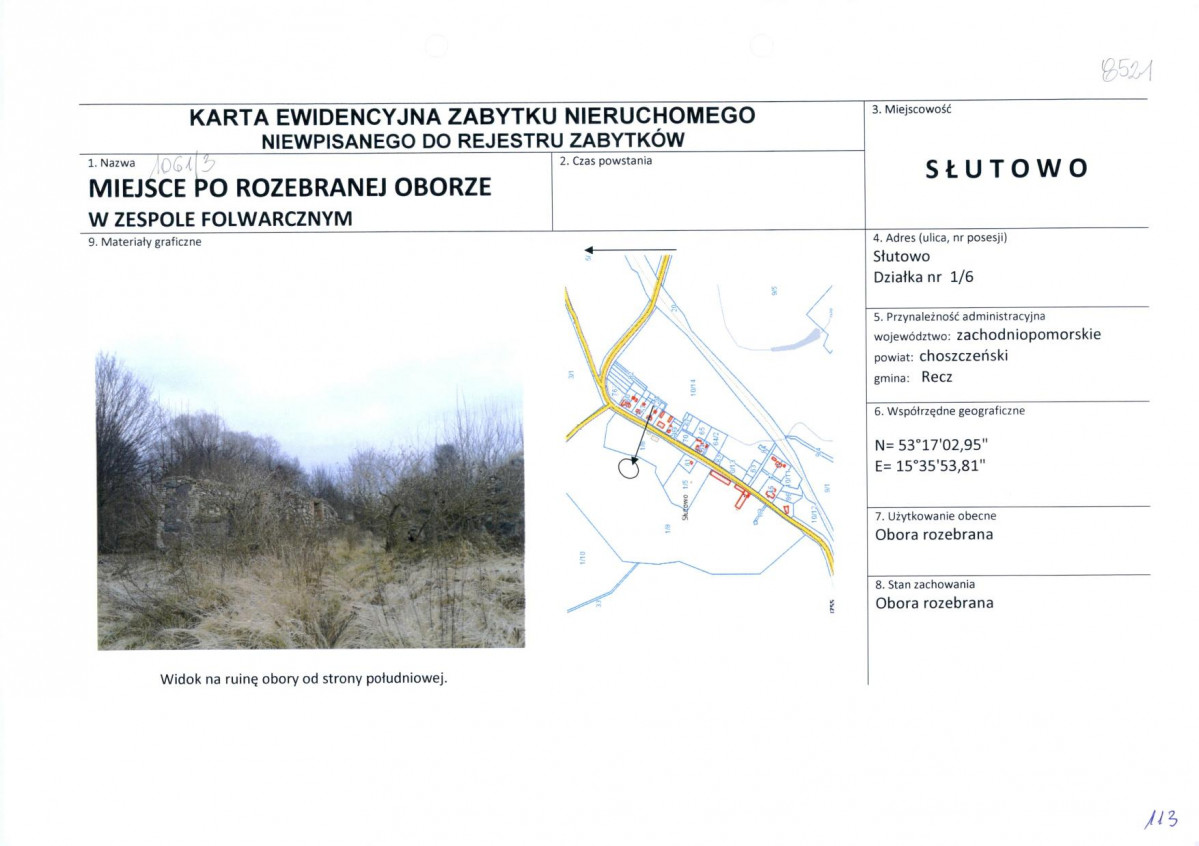 Karta obiektu niewpisanego do rejestru, skan nr 1