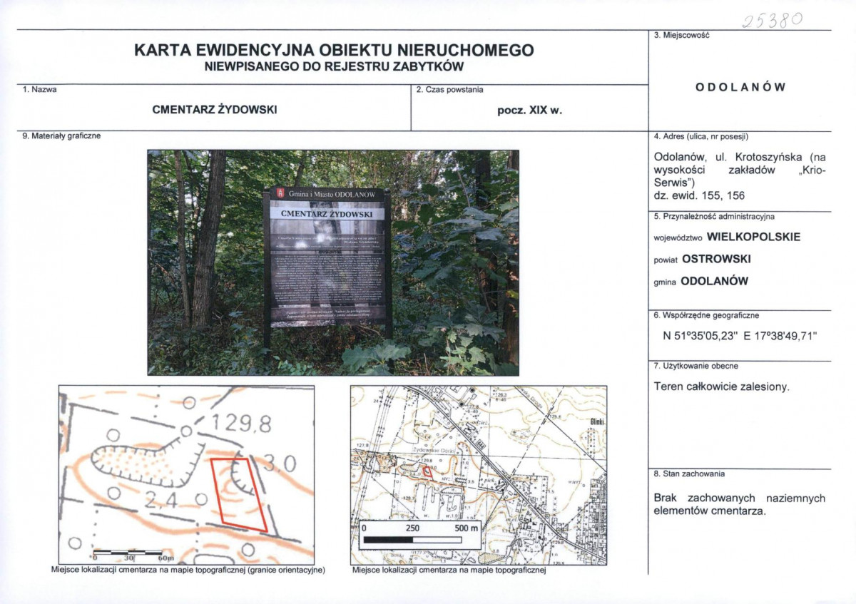 Karta obiektu niewpisanego do rejestru, skan nr 1