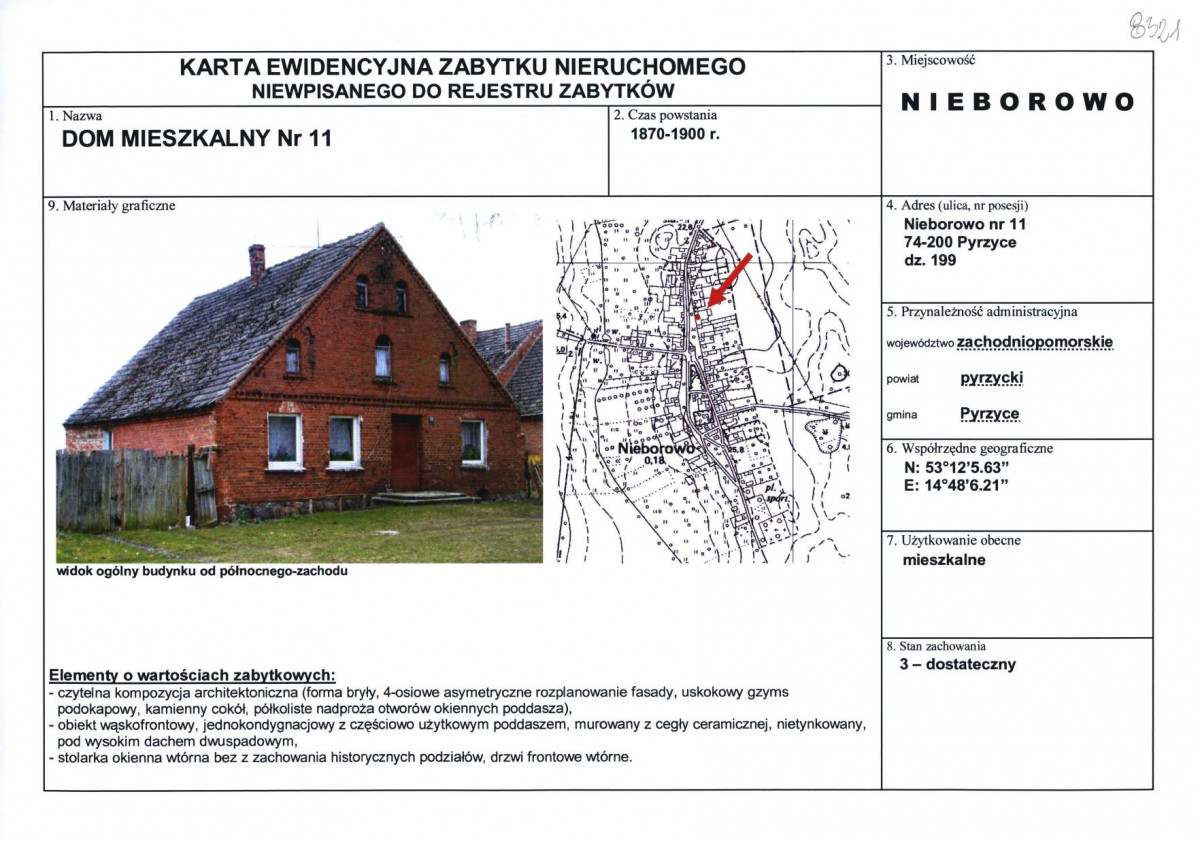 Karta obiektu niewpisanego do rejestru, skan nr 1