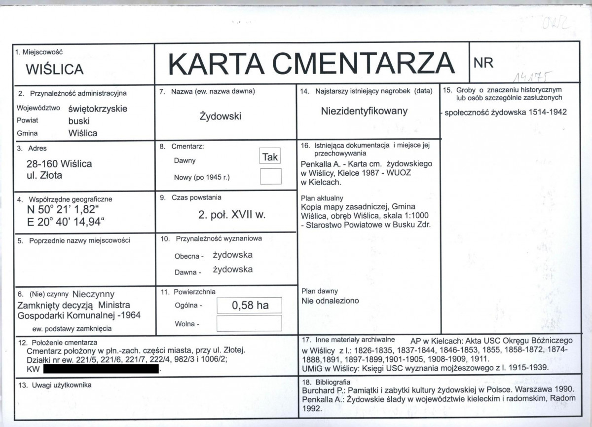 KC - Karta cmentarza, skan nr 1