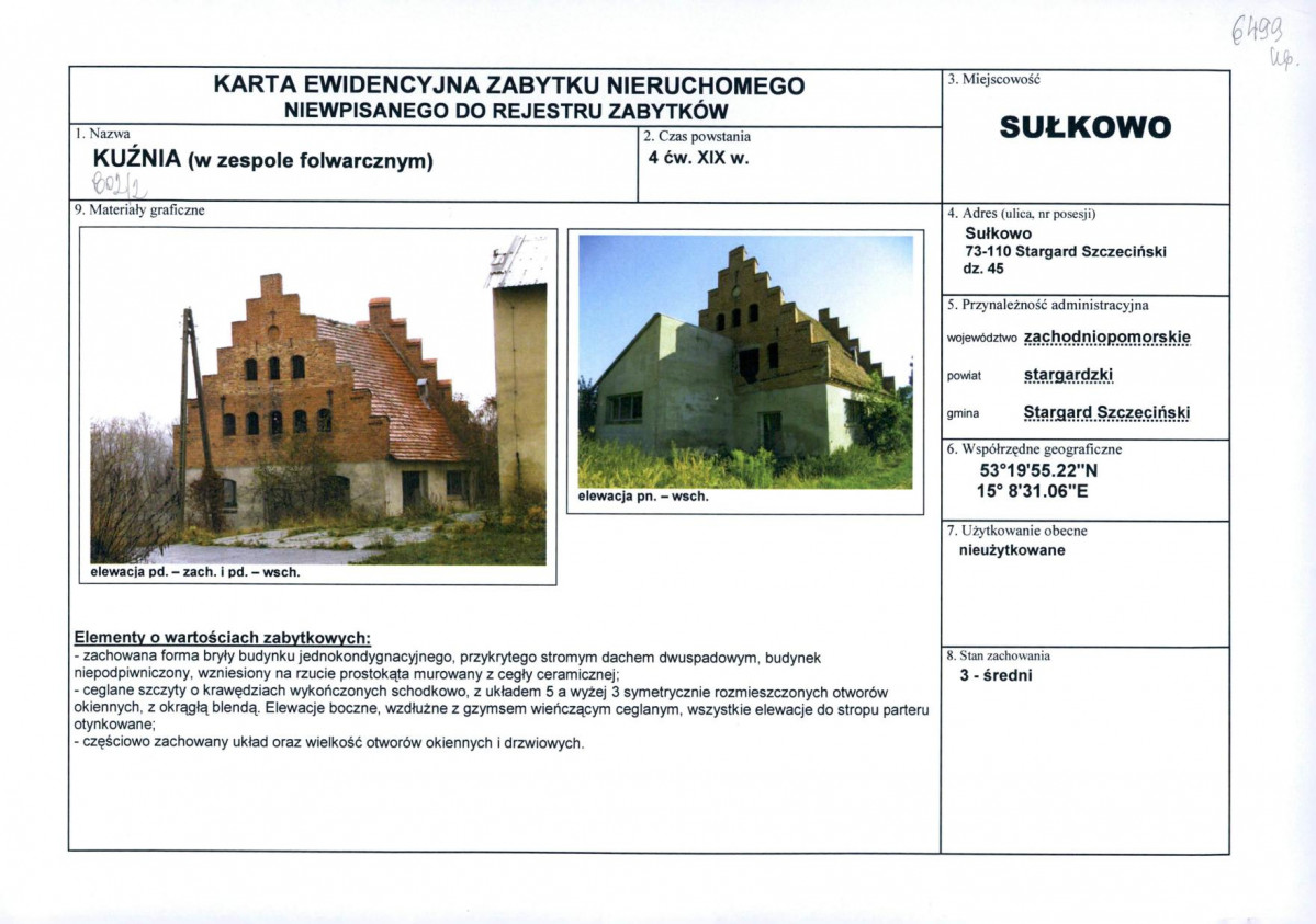 Karta obiektu niewpisanego do rejestru, skan nr 1
