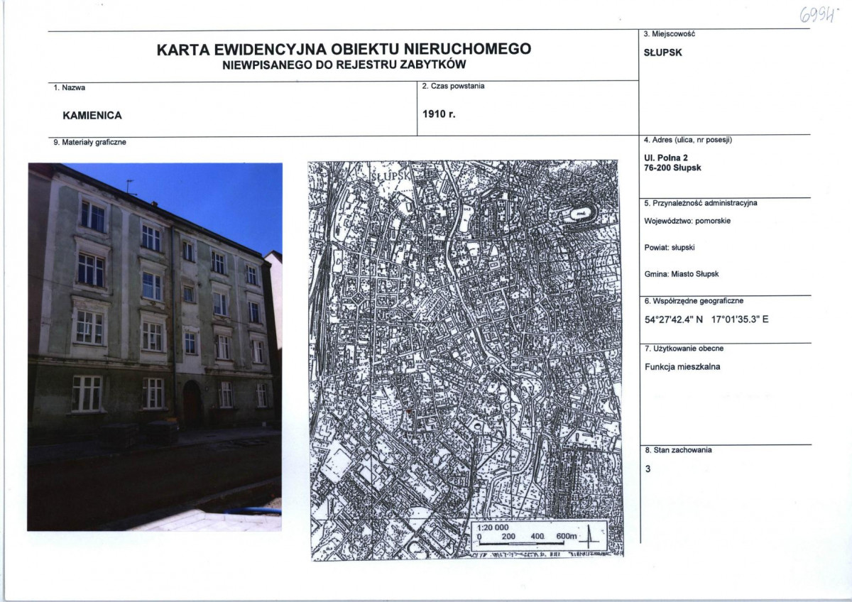 Karta obiektu niewpisanego do rejestru, skan nr 1