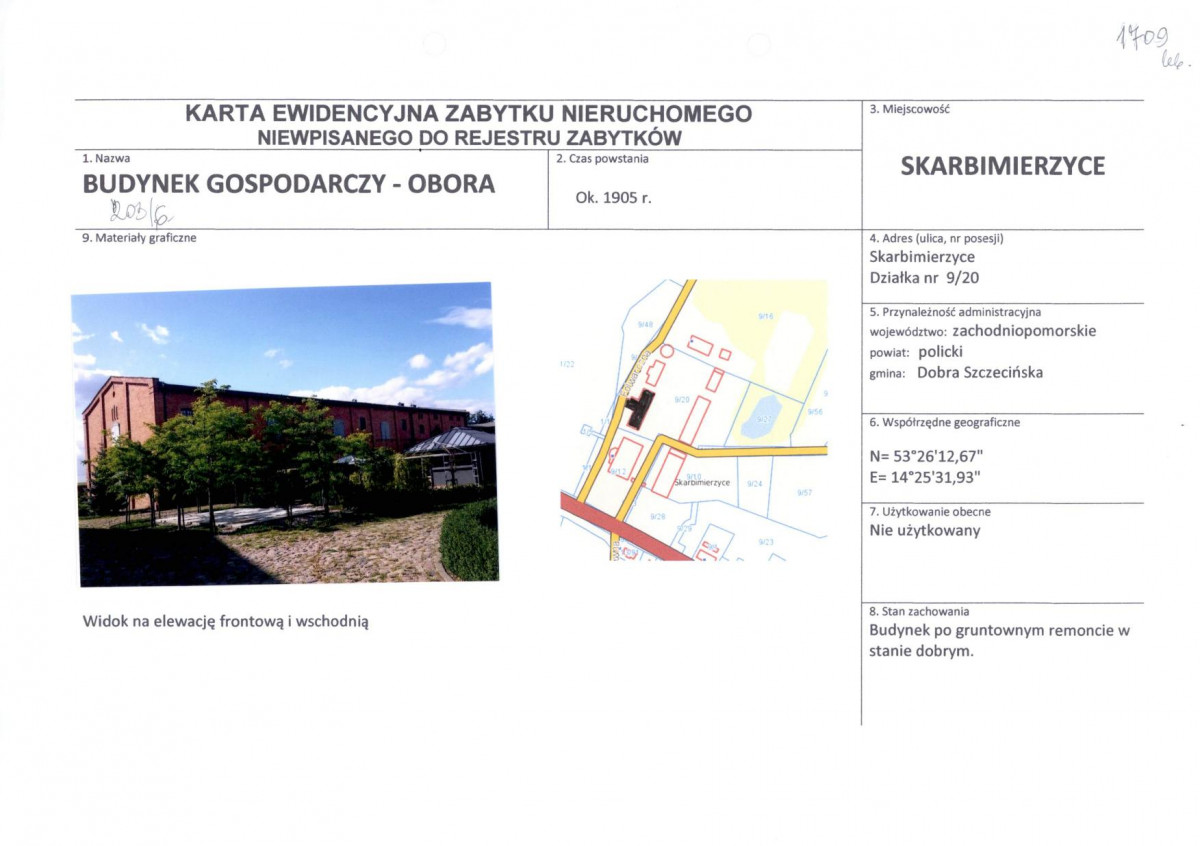 Karta obiektu niewpisanego do rejestru, skan nr 1