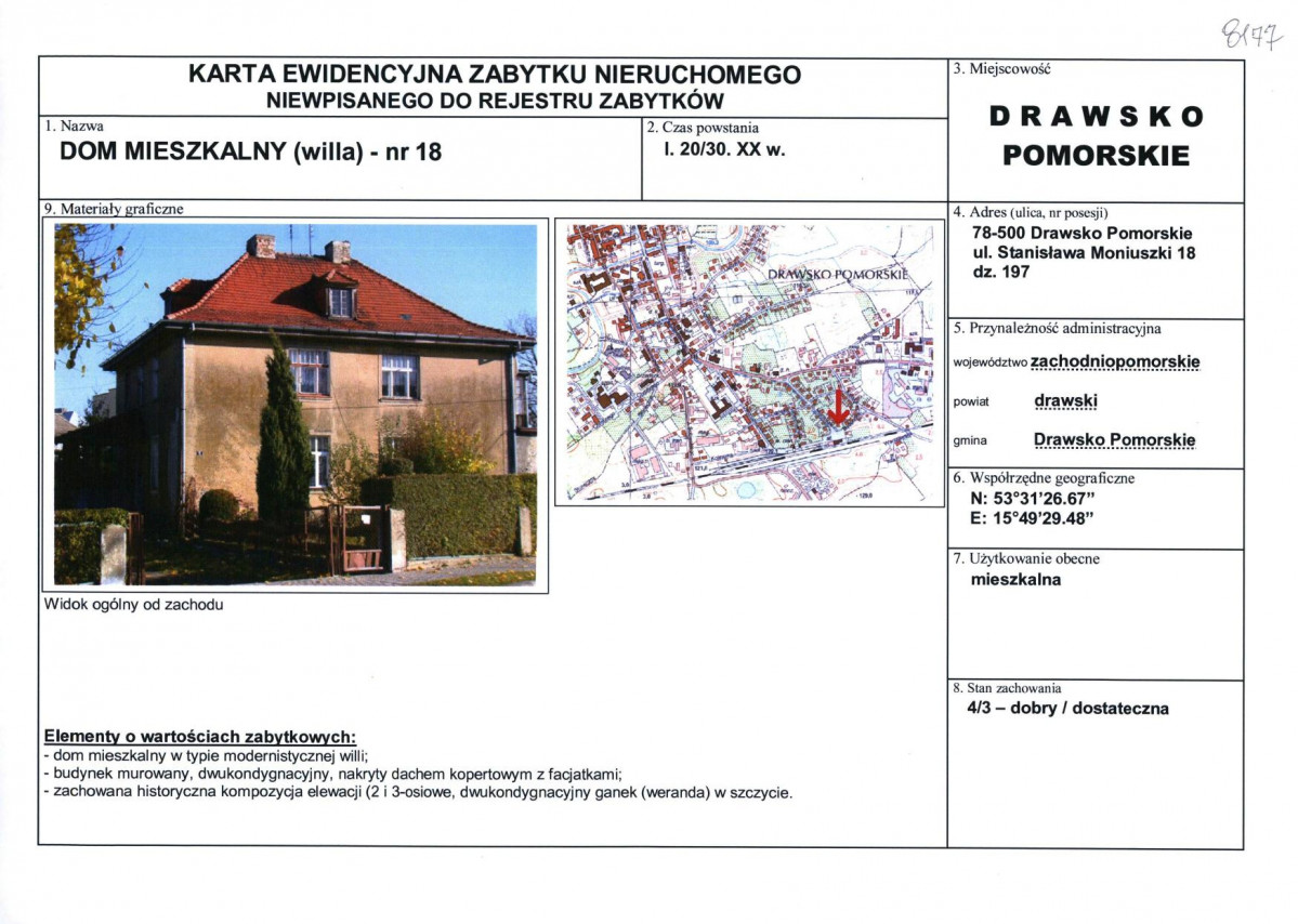 Karta obiektu niewpisanego do rejestru, skan nr 1