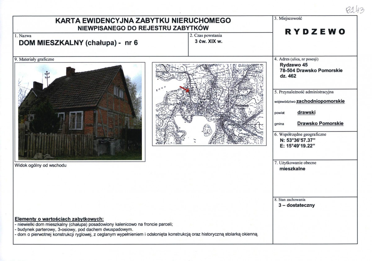 Karta obiektu niewpisanego do rejestru, skan nr 1