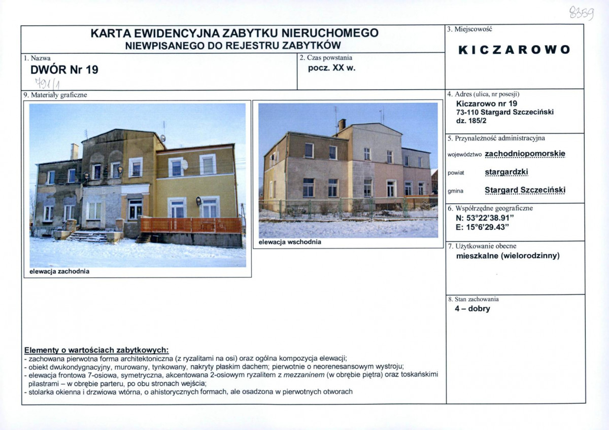 Karta obiektu niewpisanego do rejestru, skan nr 1