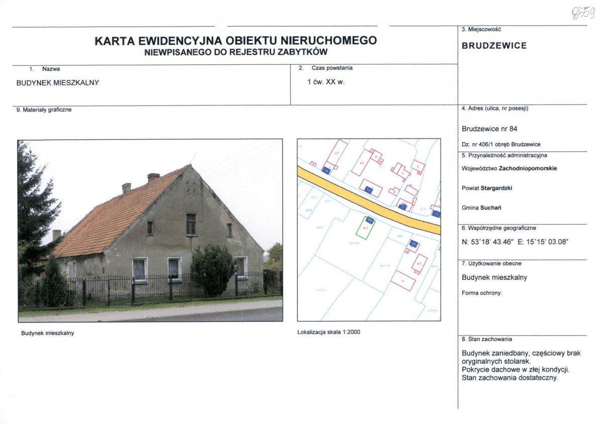 Karta obiektu niewpisanego do rejestru, skan nr 1