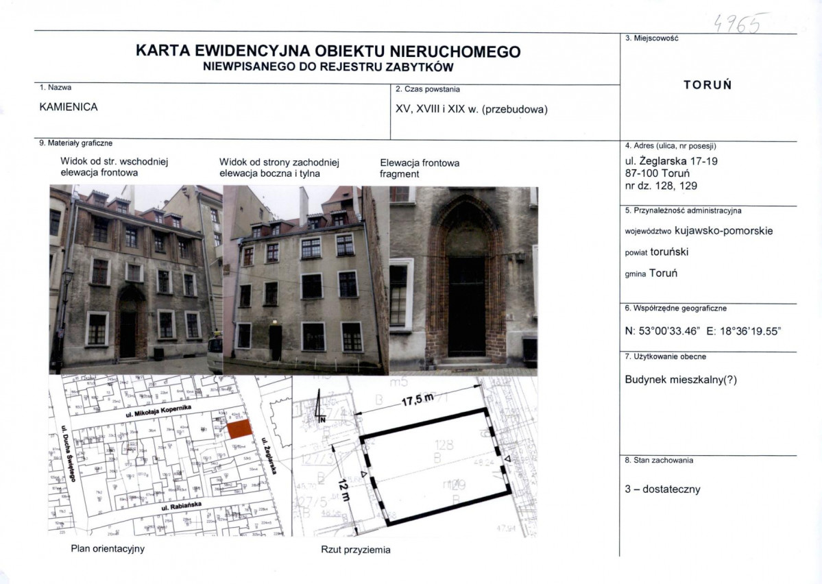 Karta obiektu niewpisanego do rejestru, skan nr 1
