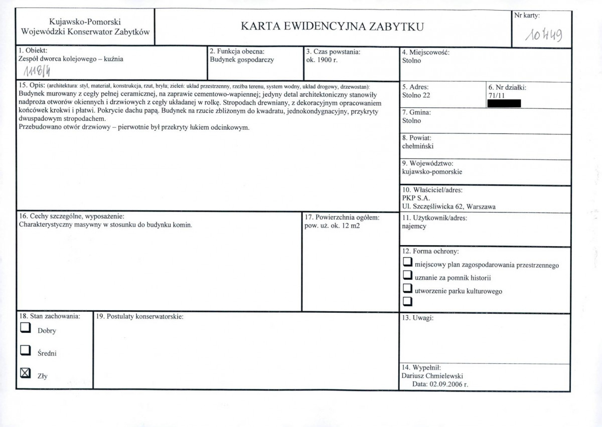KEZN - Karta obiektu niewpisanego do rejestru, skan nr 1