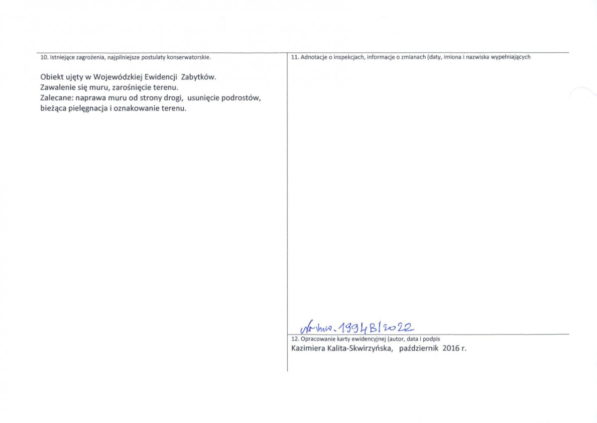 Karta obiektu niewpisanego do rejestru, skan nr 2