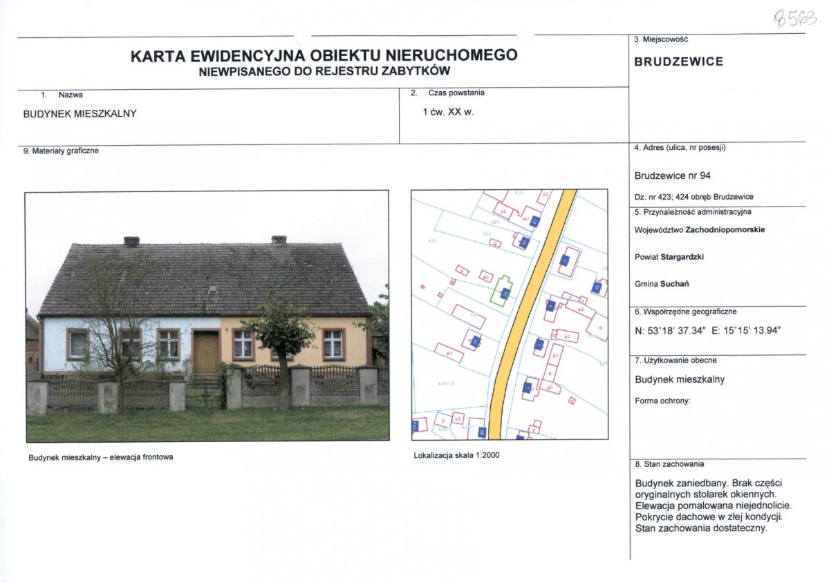 Karta obiektu niewpisanego do rejestru, skan nr 1