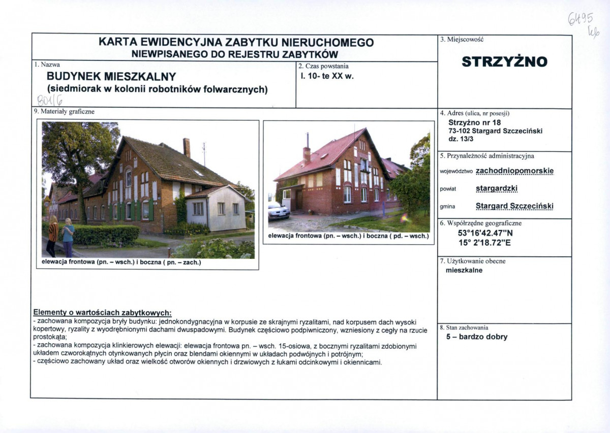 Karta obiektu niewpisanego do rejestru, skan nr 1